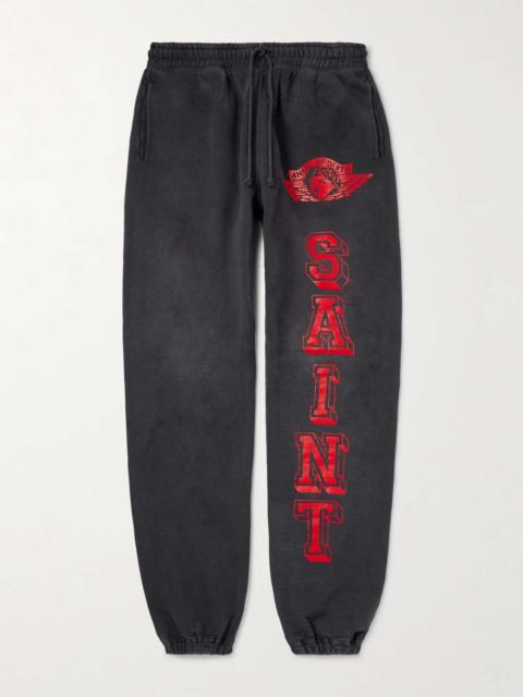 SAINT M×××××× Angel of Death Tapered Logo-Print Cotton-Jersey Sweatpants