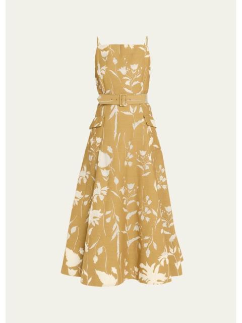 LELA ROSE Belted Waist Floral Dress