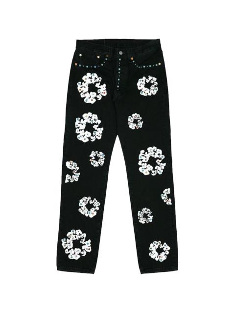 DENIM TEARS Levi's 501 Rhinestone Cotton Wreath Logo Jeans "White / Black" DT296