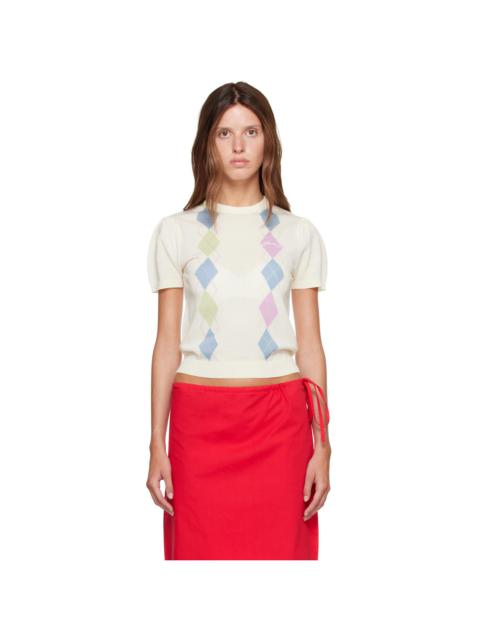GANNI Off-White Argyle T-shirt