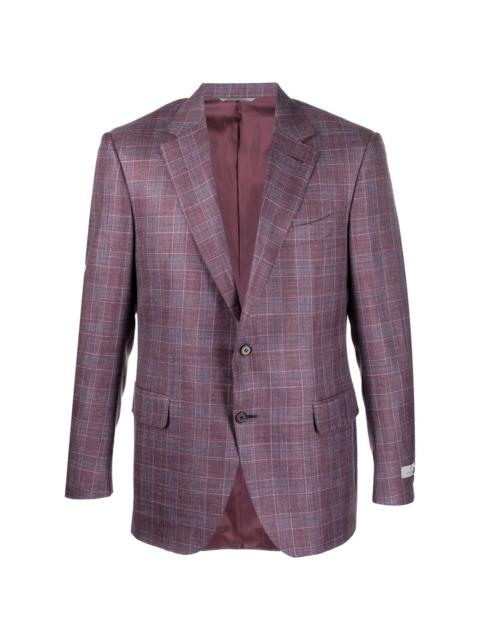 plaid-check wool-silk blazer