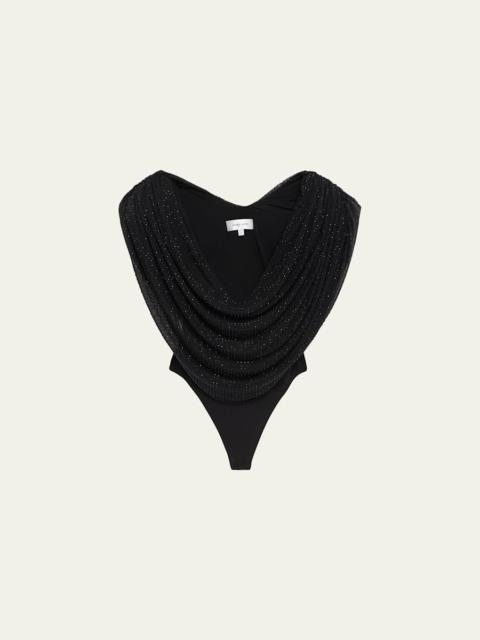 RONNY KOBO Cindi Draped Rhinestone-Embellished Bodysuit