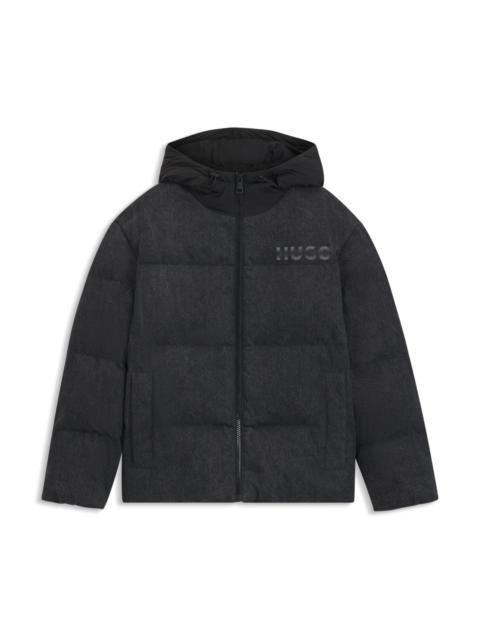 HUGO RELAXED-FIT PADDED JACKET IN BLACK DENIM WITH LOGOS