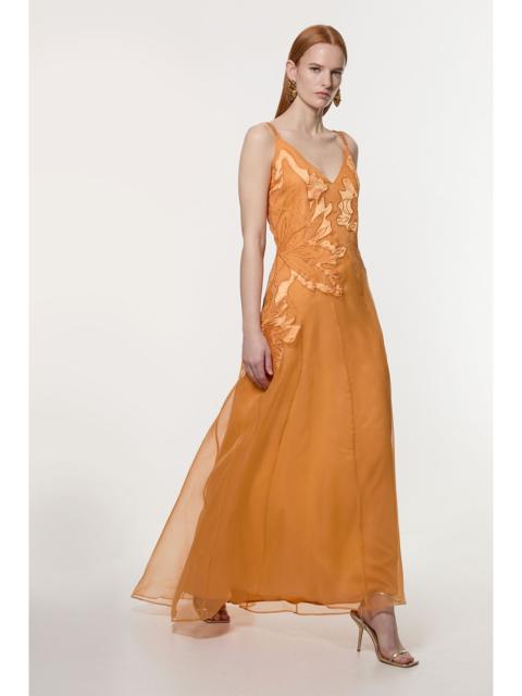 KAREN MILLEN Satin Applique Woven Maxi Dress