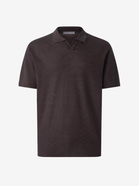 CORNELIANI Brown linen buttonless polo shirt