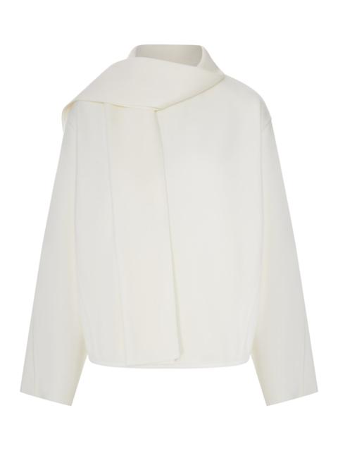 GIORGIO ARMANI TEXTURED FABRIC SWEATER WITH INTEGRATED SCARF