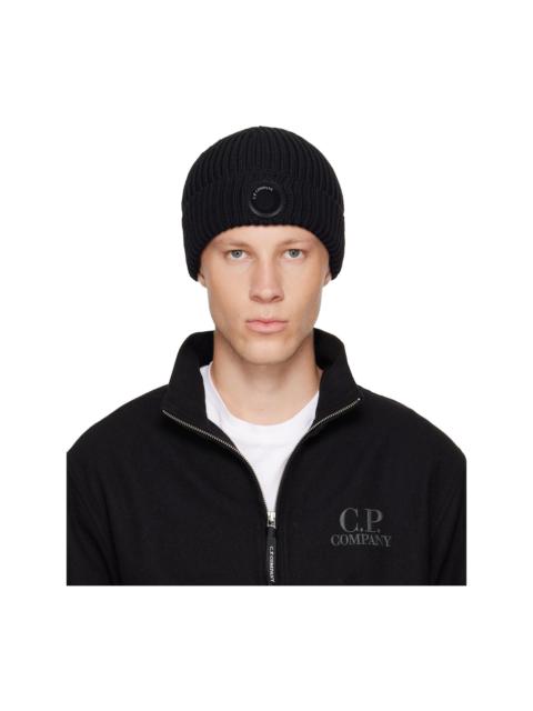 C.P. Company Black Extrafine Merino Wool Lens Beanie