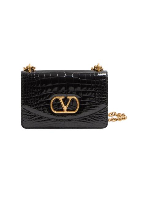 Valentino Women's Vain Small Shoulder Bag in Crocodile Leather - Black