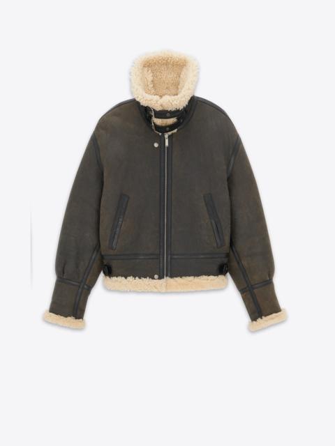 reversible aviator jacket in aged leather and shearling