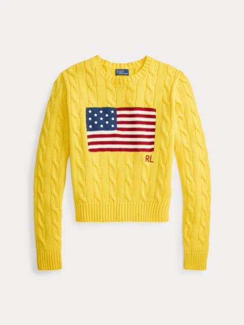 Polo Ralph Lauren Flag Cable-Knit Cotton Cropped Sweater