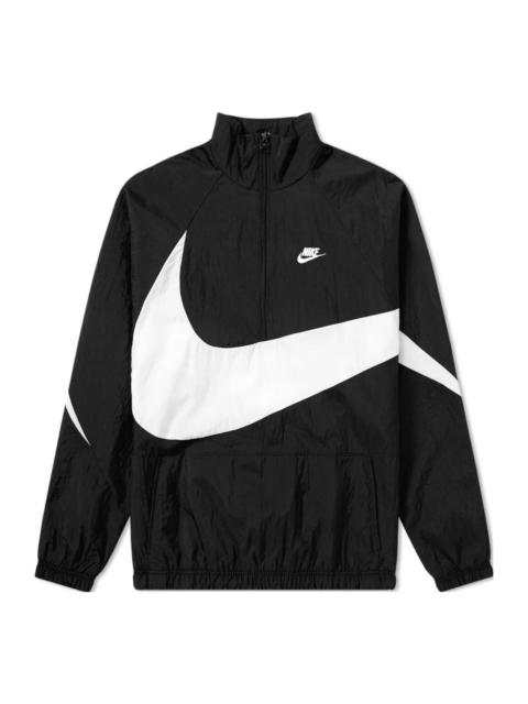 Nike Swoosh Half Zip Woven Jacket 'Black White' AJ2696-010