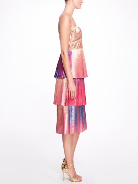 Marchesa SLEVELESS RADIATING OMBRE LAME COCKTAIL DRESS