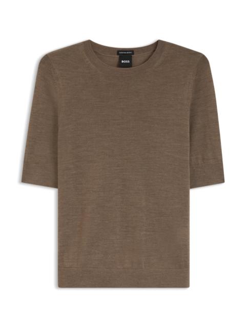 BOSS SLIM-FIT SHORT-SLEEVED SWEATER IN SUPERFINE MERINO WOOL
