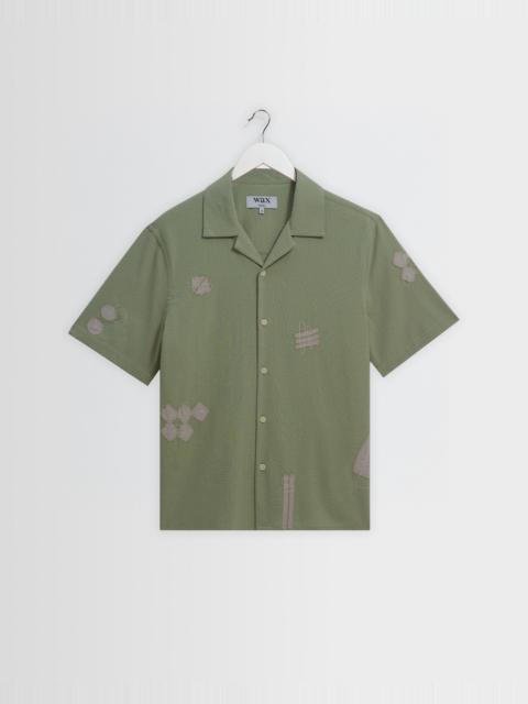 Wax London Didcot - Sage And Ecru Scribble Applique Short-Sleeve Shirt