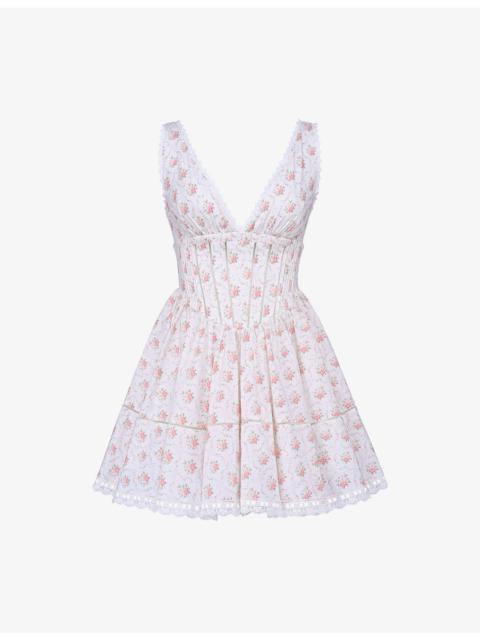 House of CB Salma Floral-Print Stretch-Cotton Mini Dress