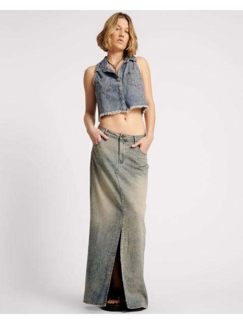 ONE TEASPOON Denim Low Waist Column Skirt - Dirty Blue