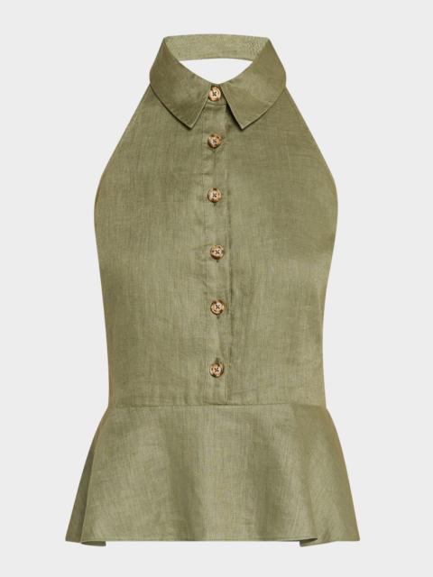 VERONICA BEARD Lancaster Sleeveless Linen Peplum Top