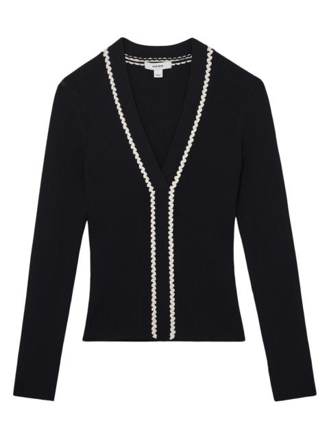 REISS Women's Lauri Craft-Stitch Top - Navy Ivory