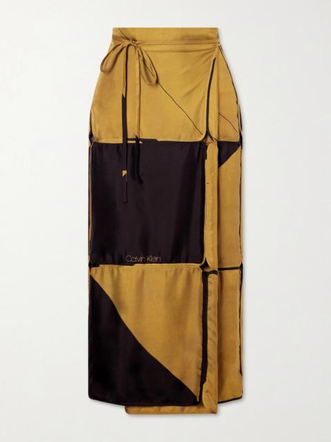 Calvin Klein Collection Hallie Patchwork Silk-twill Wrap Midi Skirt