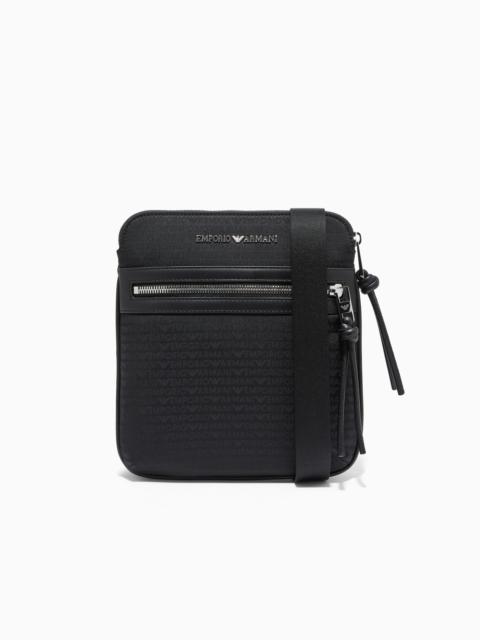 EMPORIO ARMANI NYLON FLAT SHOULDER BAG WITH MONOGRAM LETTERING