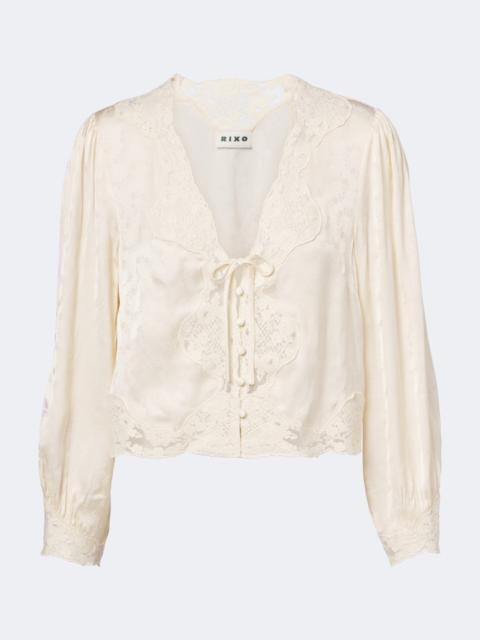 RIXO Tove embroidered floral satin blouse
