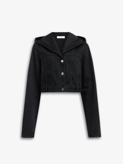 Alaïa CROPPED HOODED DENIM JACKET