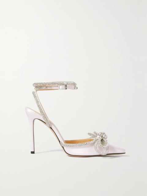 MACH & MACH Double Bow Crystal-embellished Silk-satin Point-toe Pumps