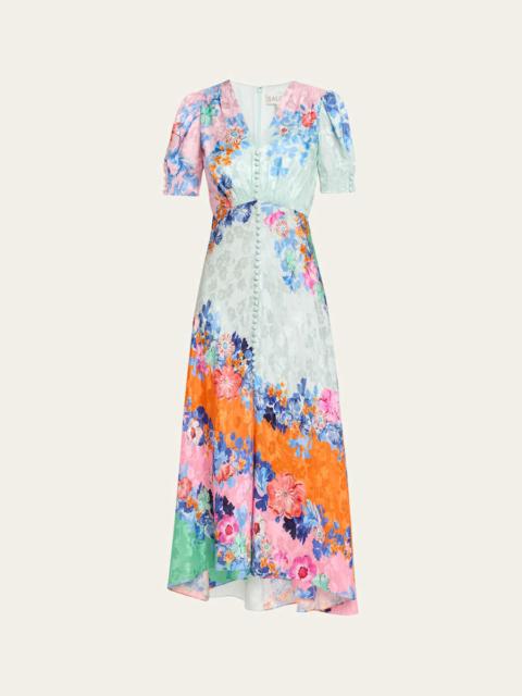 SALONI Lea Floral Silk Jacquard Button-Front Midi Dress