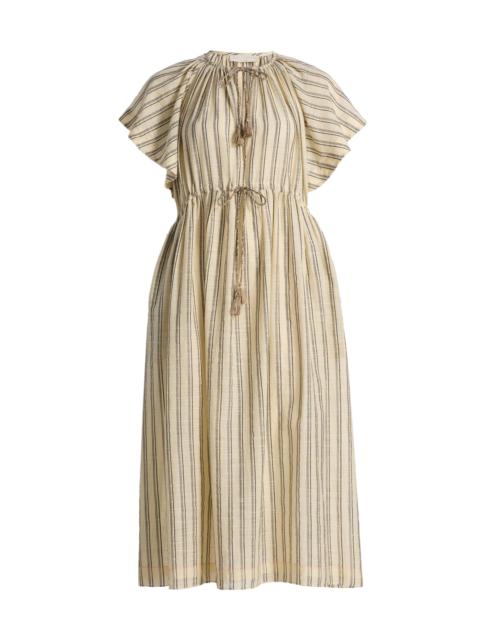 ULLA JOHNSON Women's Ariane Striped Cotton Tieneck Midi-Dress - Cowrie Stripe