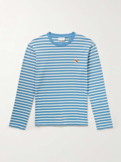 Maison Kitsuné Logo-Appliquéd Striped Cotton-Jersey T-Shirt