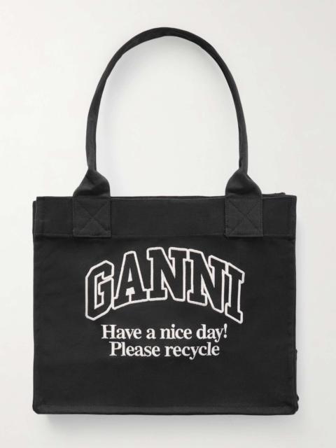 GANNI Embroidered canvas tote Black