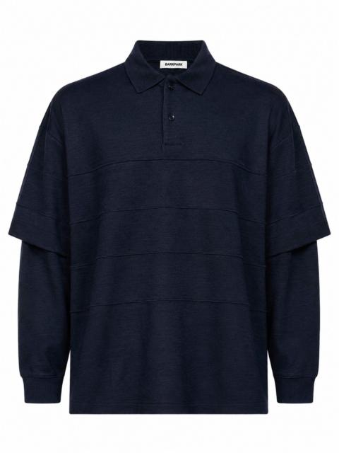 DARKPARK Blue zack wool double-sleeve striped polo sweater