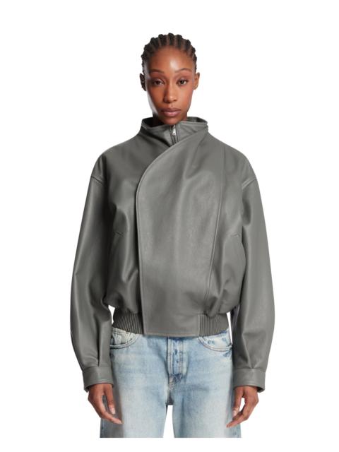 armarium Gray Leather Bomber Jacket