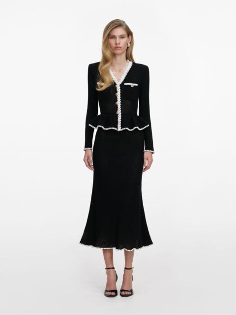 self-portrait Black Lace Insert Peplum Knit Midi Dress