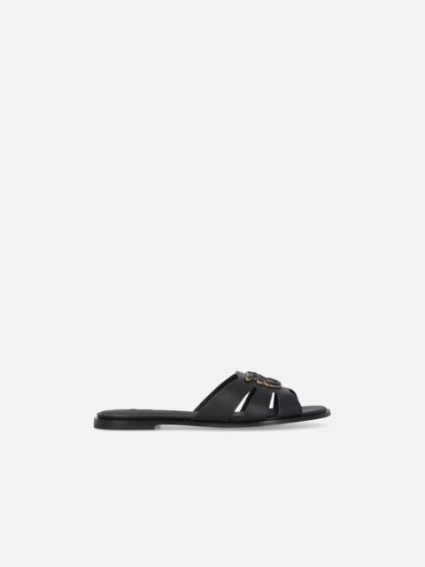 PINKO LEATHER SLIP-ON SANDALS WITH LOVE BIRDS LOGO