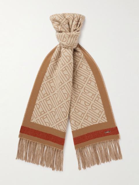 Loro Piana Fringed Logo-Jacquard Cashmere Scarf Tan