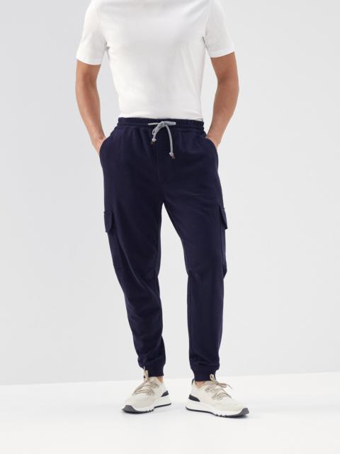 Cotton French terry trousers with cargo pockets and elasticated cuffs