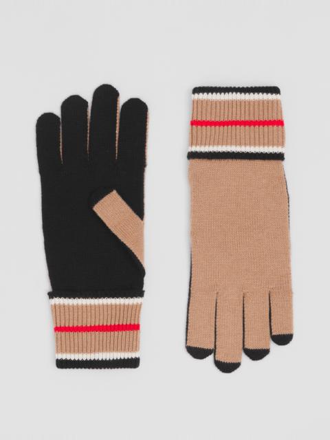 Burberry Striped Cuff Cashmere Cotton Gloves