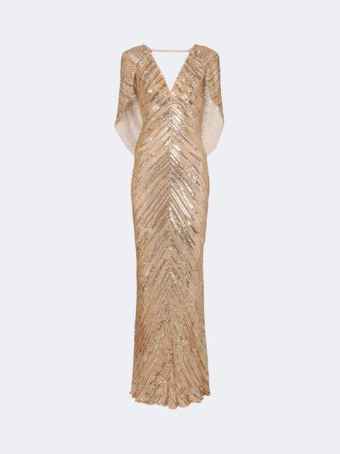 JENNY PACKHAM Fiore sequined caped gown