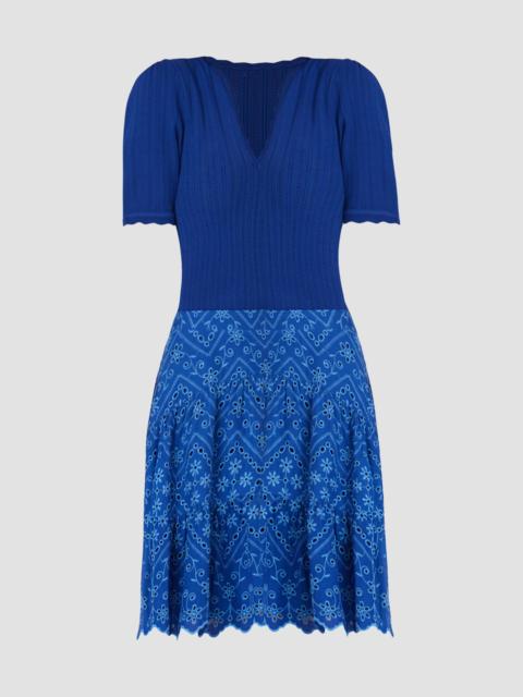 Shoshanna Women's ​Fallon Eyelet Mixed-Media Mini Dress - Blue Marina