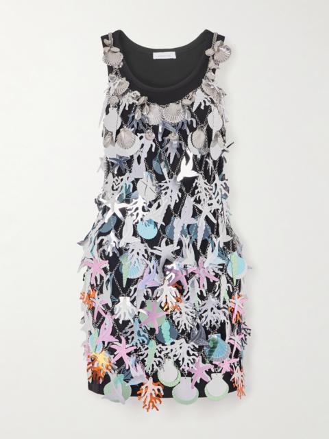 Layered Embellished Chainmail And Jersey Mini Dress