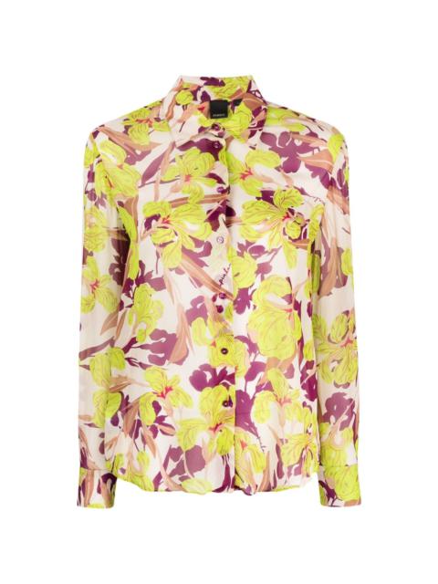 floral-print button-up shirt