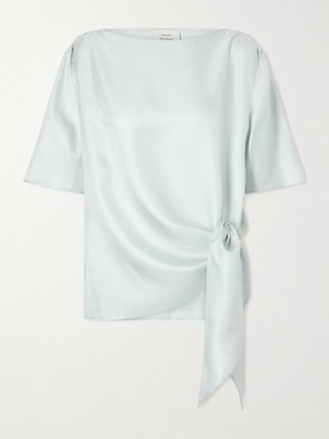 Loulou de Saison Mano Knotted Silk-twill Blouse