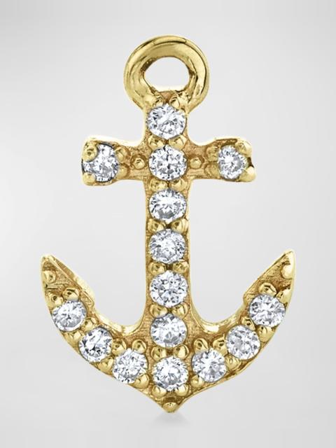 14K Yellow Gold Diamond Tiny Anchor Stud Earrings