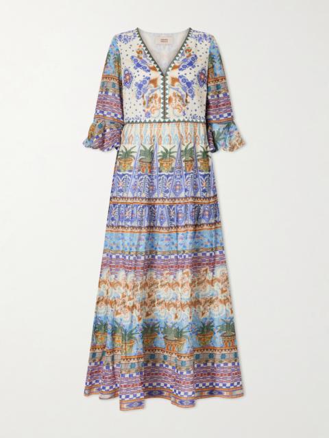 EMPORIO SIRENUSE Bella Pleated Printed Cotton Maxi Dress