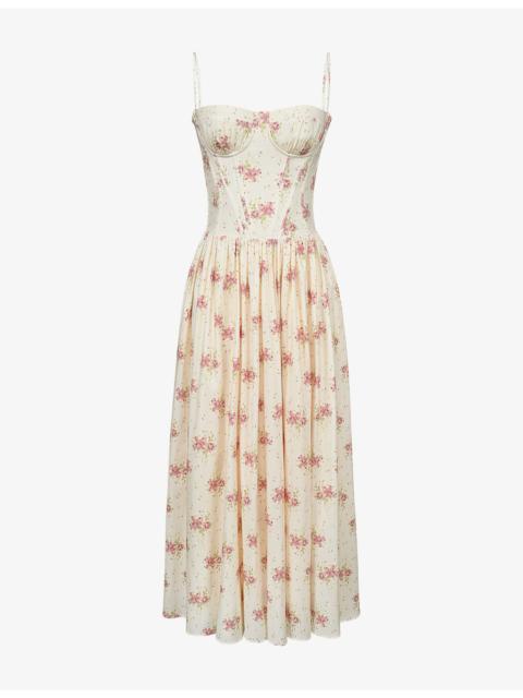 House of CB Rona Floral-Print Stretch-Cotton Midi Dress