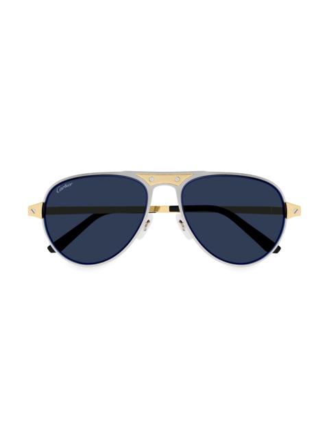 Cartier Men's Santos Evolution 58MM Pilot Sunglasses - Gold Silver Blue
