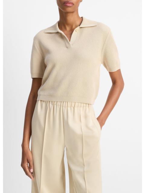 Vince Ribbed Silk-Cotton Polo Sweater