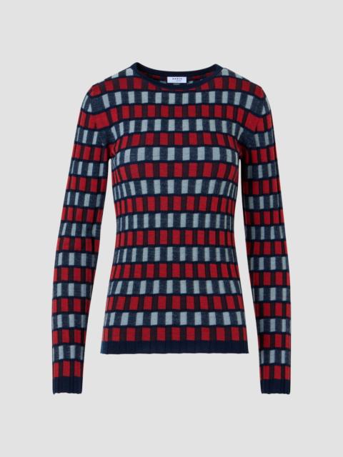 AKRIS Women's Block Wool Knit Long-Sleeve Top - Navy Rusty Red Light
