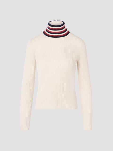 AKRIS Women's Stripe Mock Turtleneck Wool Sweater - Cream Navy Rusty Red